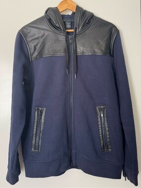 Marc by Marc Jacobs Leather Trim Zip Hoodie Jacket | Men’s Large | Ink Blue